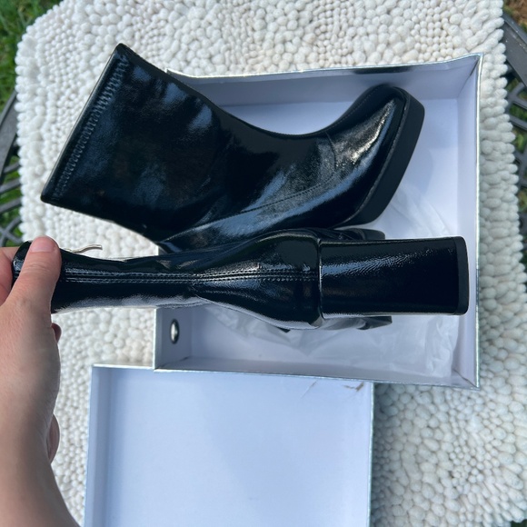 NEW Sexrosly GO GO Boots Platform Boots Square Toe Block Patent Leather Size 8.5 - Picture 8 of 9